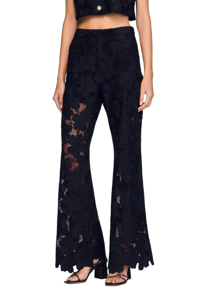Guipure lace trousers, Main, color, Black