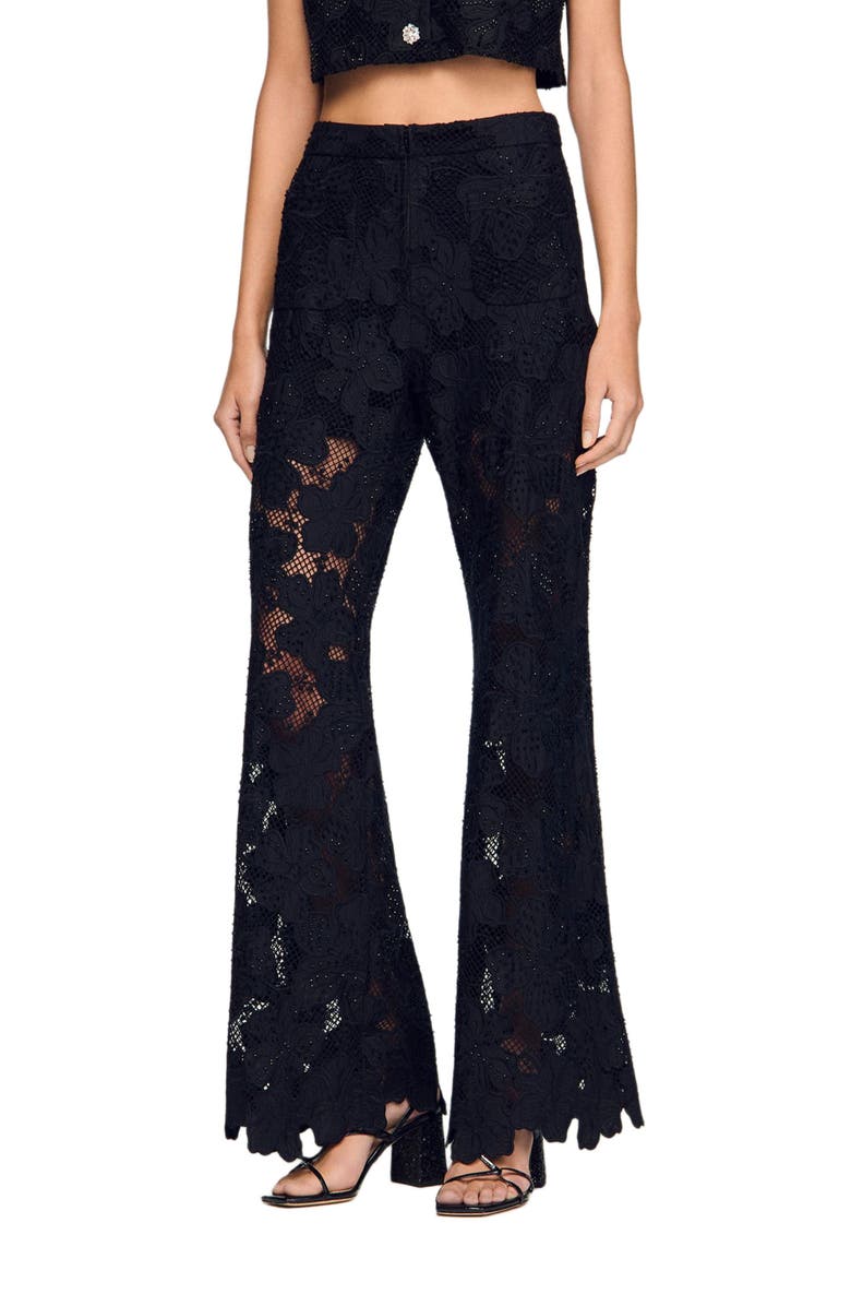 SANDRO Guipure lace trousers, Main, color, Black