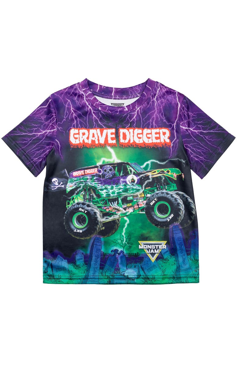 Monster Jam Short Sleeve T-Shirt, Main, color, Grave Digger Purple
