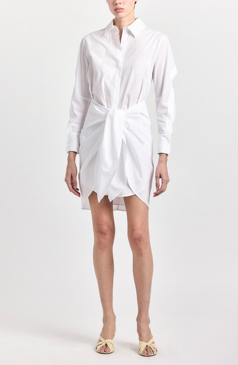Derek Lam Tie Waist Cotton Shirtdress, Alternate, color, White