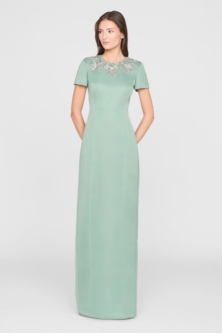Sorelia Floral Beaded Gown, Main, color, Whispering Sage