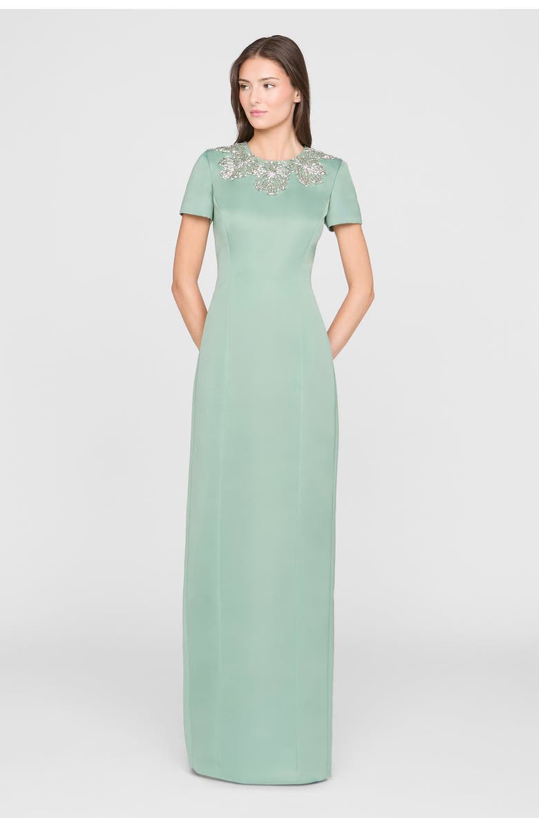 Theia Sorelia Floral Beaded Gown, Main, color, Whispering Sage