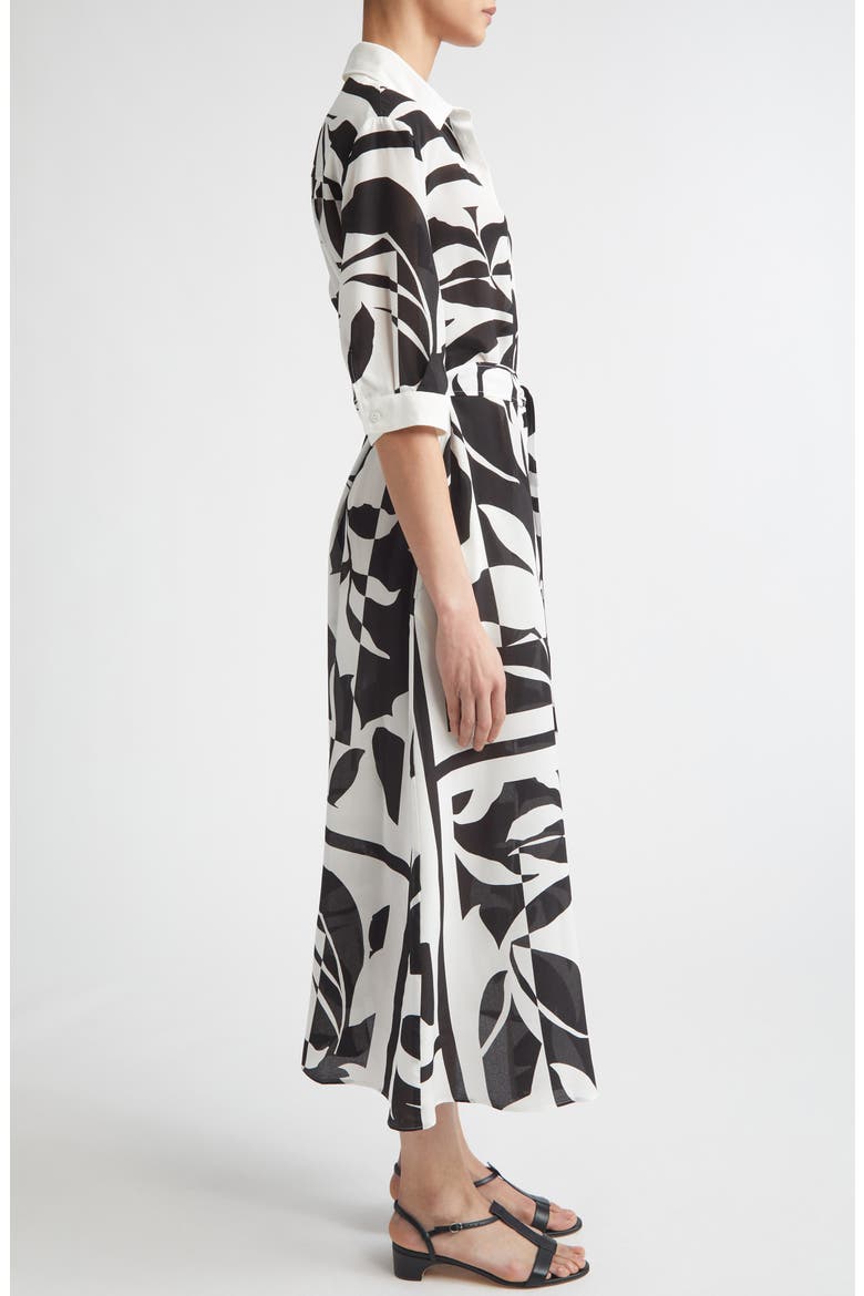 Changio Beachwear Floral Silk Midi Shirtdress, Alternate, color, BLACK