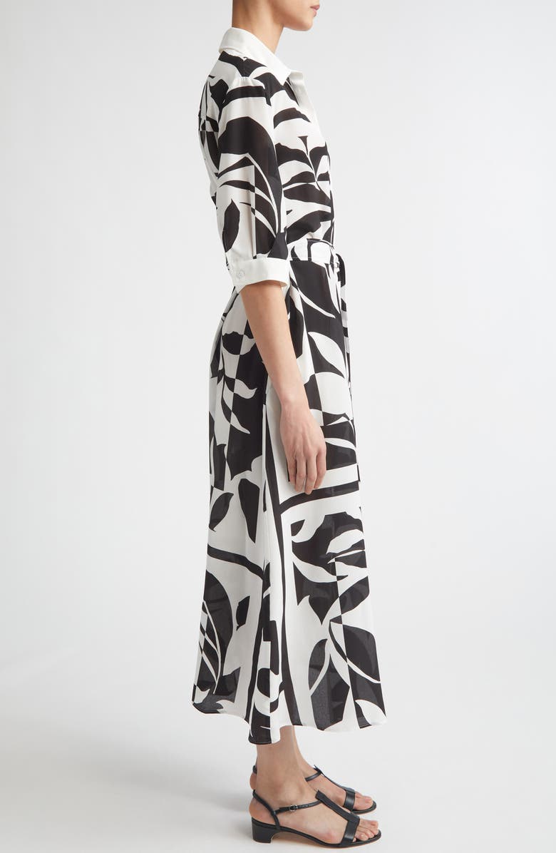 Max Mara Changio Floral Silk Midi Shirtdress, Alternate, color, Black