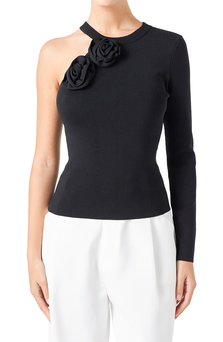Endless Rose Rose One Shoulder Rib Top, Alternate, color, Black