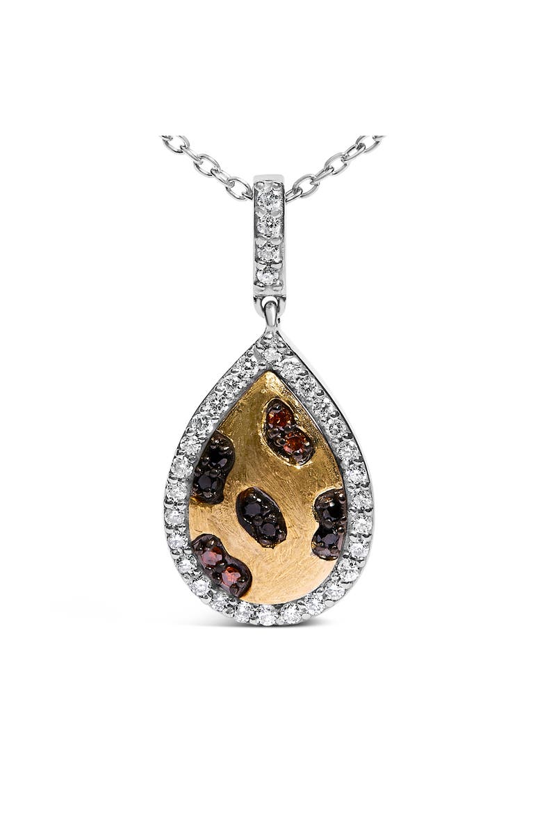 10K Yellow Gold Plated Sterling Silver Mixed Color Diamond Accent Pear Halo Pendant Necklace, Alternate, color, Silver