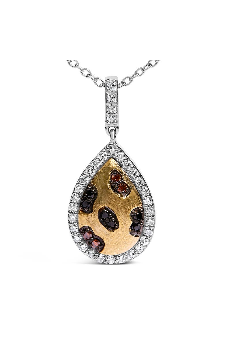 Haus of Brilliance 10K Yellow Gold Plated Sterling Silver Mixed Color Diamond Accent Pear Halo Pendant Necklace, Alternate, color, Silver