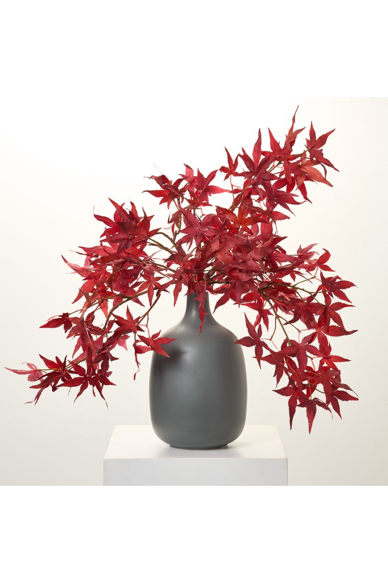 Red Japanese Maple Leaf Fall Tabletop Arrangement in Tall Matte Grey Jug Vase, Main, color, Red