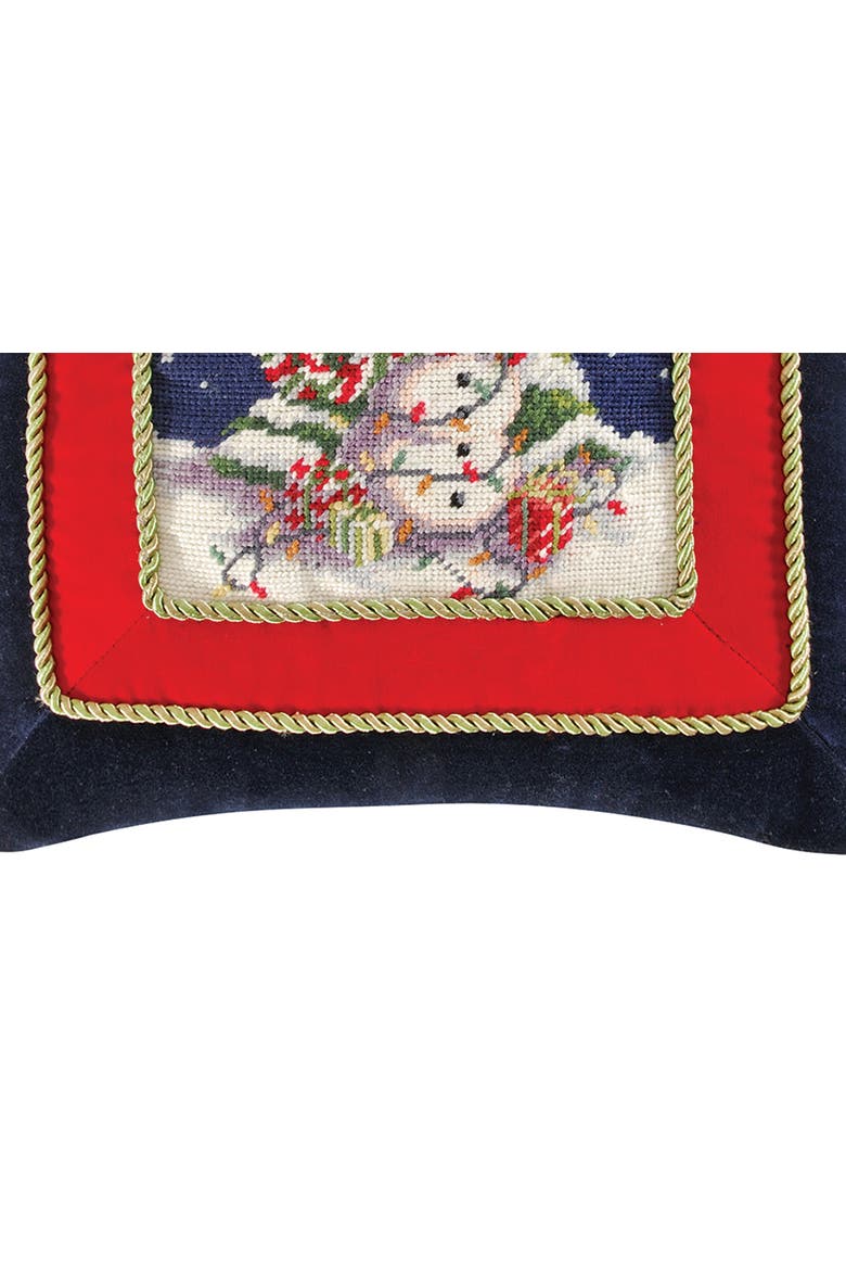Snowman With Tree Needlepoint Pillow, 18" x 18", Alternate, color, Blue