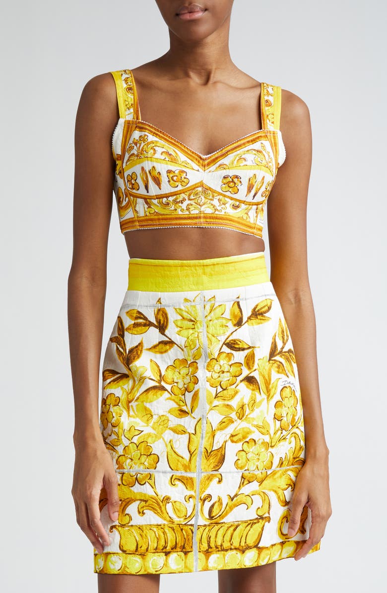 Dolce&Gabbana Majolica Print Bra Top, Main, color, Hg5dq Mix Maiolica L Giall
