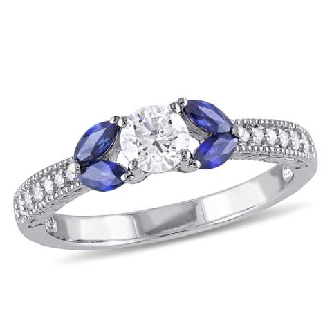 Diamond & Sapphire Engagement Ring 10k