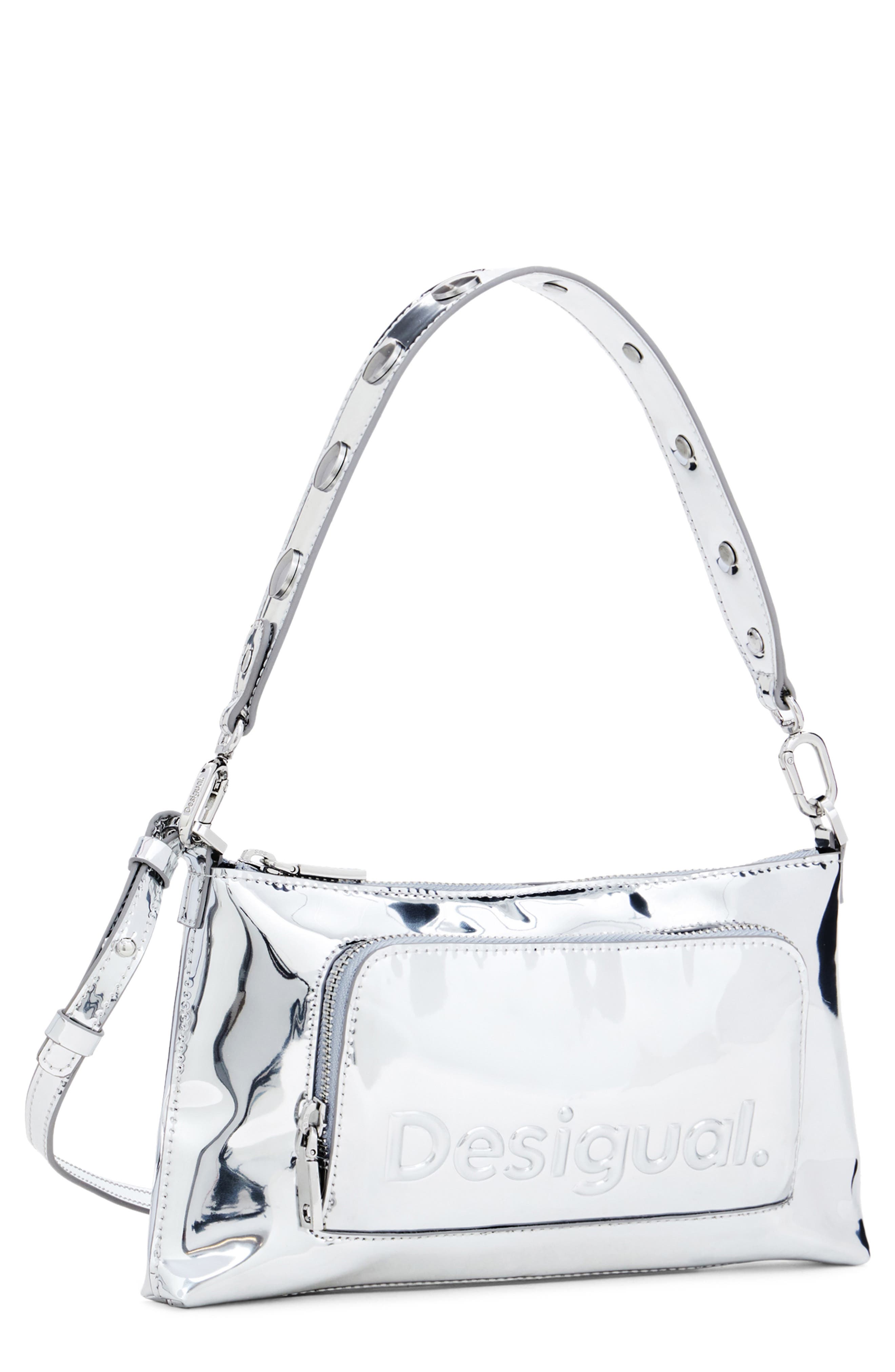 Desigual Half Logo Faux Leather Shoulder Bag, Alternate, color, 