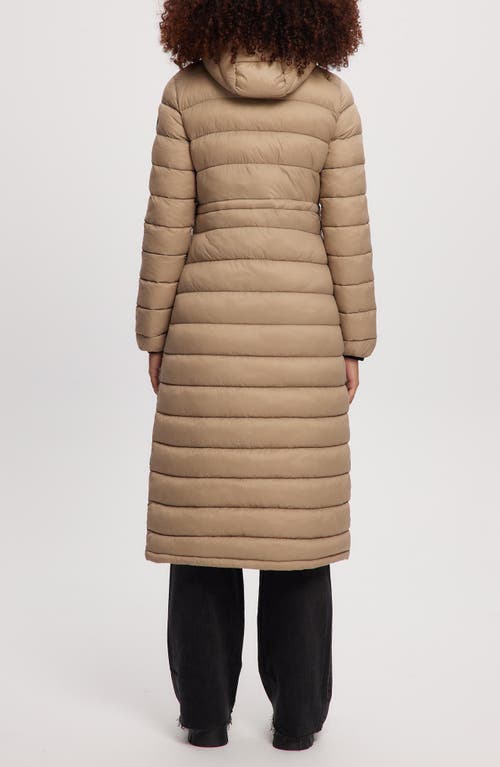 Noize Lightweight Long Puffer Coat In Sand
