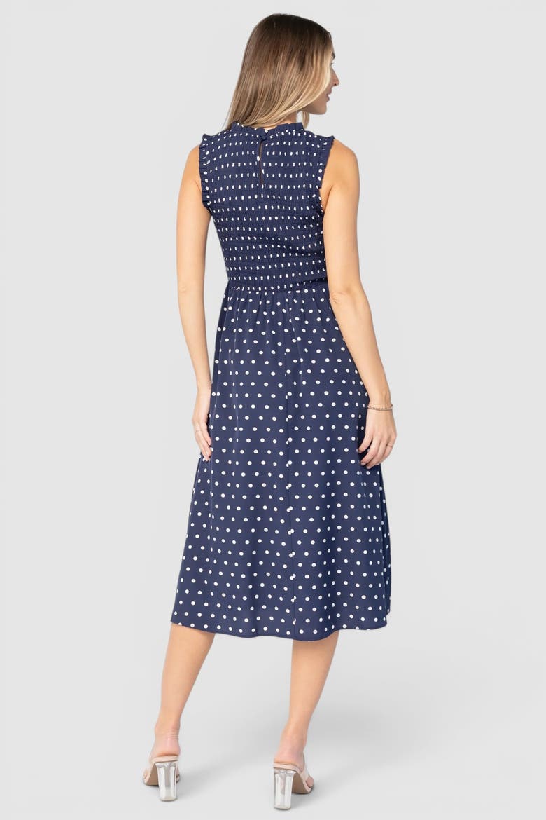 Alex Smocked Midi Dress, Alternate, color, Navy Dot