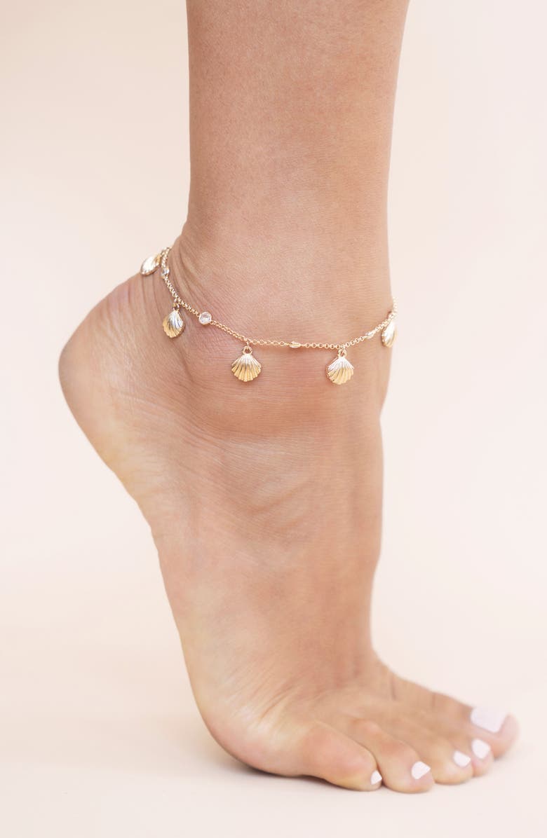 Ettika Scallop Shell Charm Anklet, Alternate, color, Gold