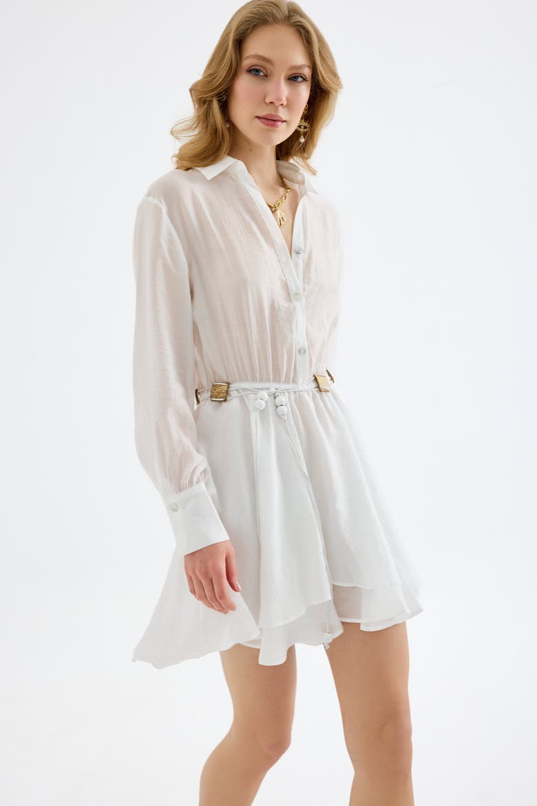 Alora TENCEL Button-Front Pleated Mini Shirt Dress, Main, color, White