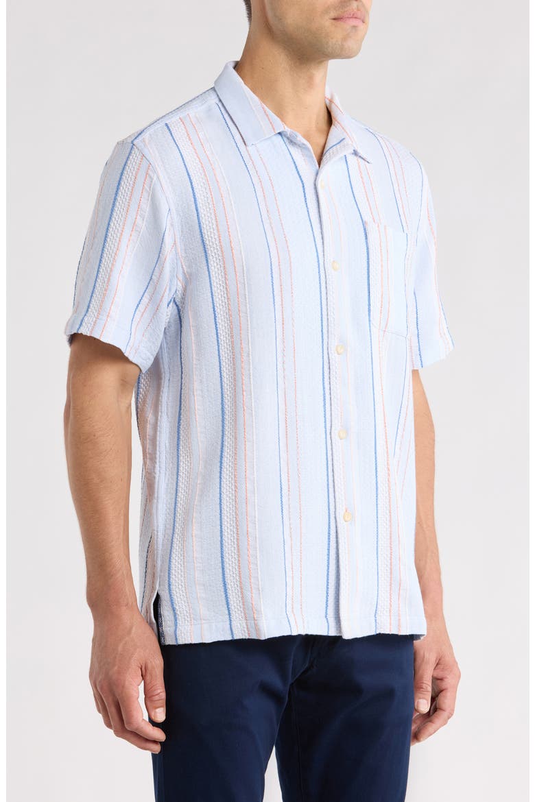 Milano Textured Stripe Cotton Camp Shirt, Alternate, color, DEW DROP