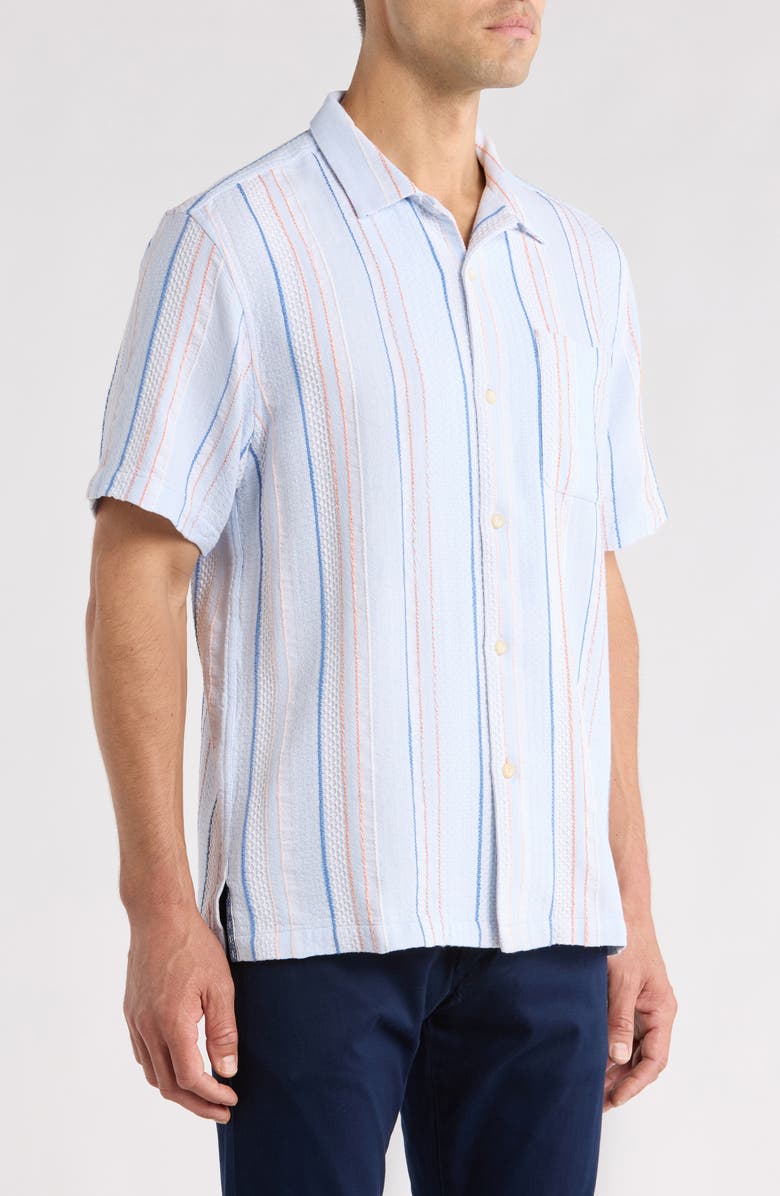Tommy Bahama Milano Textured Stripe Cotton Camp Shirt, Alternate, color, Dew Drop