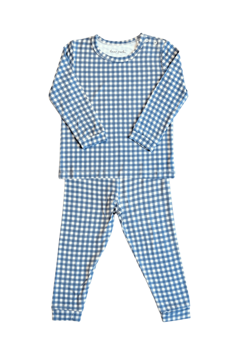 Kid's Pajama Set, Main, color, Navy Gingham