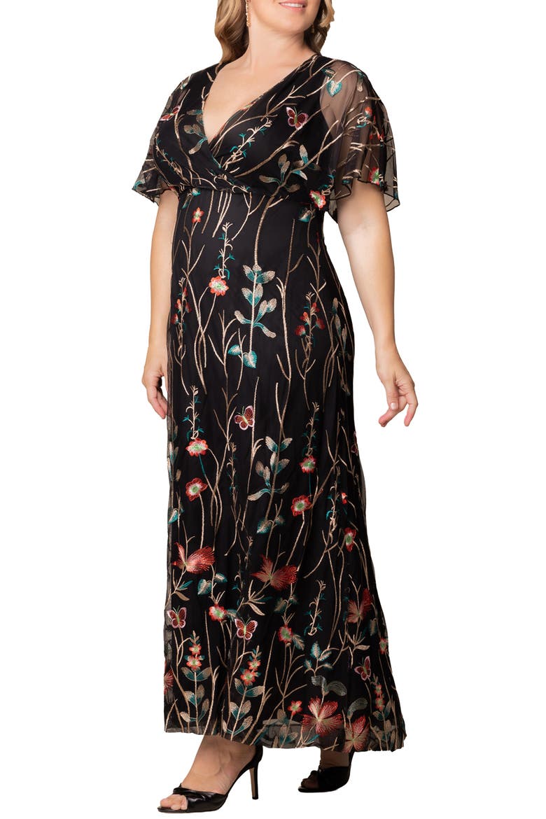 Embroidered Elegance Floral Gown, Alternate, color, ONYX