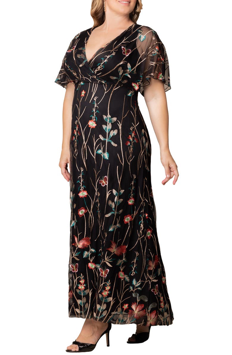 Kiyonna Embroidered Elegance Floral Gown, Alternate, color, Onyx
