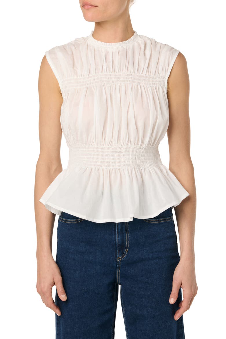 Sleeveless Cotton Voile Peplum Top, Main, color, WHITE