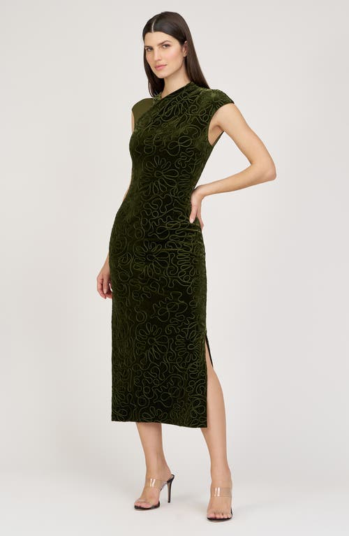 Js Collections Emiliana Asymmetric Velvet Midi Dress In Green