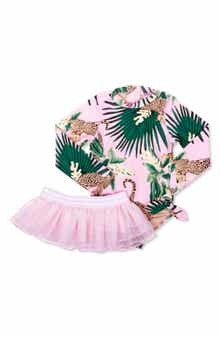 Shade Critters Kids' Tropical Leopard One-Piece UPF 50+ Rashguard Swimsuit with Tulle Skirt