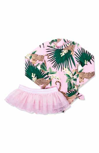 Shade Critters Kids' Tropical Leopard One-Piece UPF 50+ Rashguard Swimsuit with Tulle Skirt