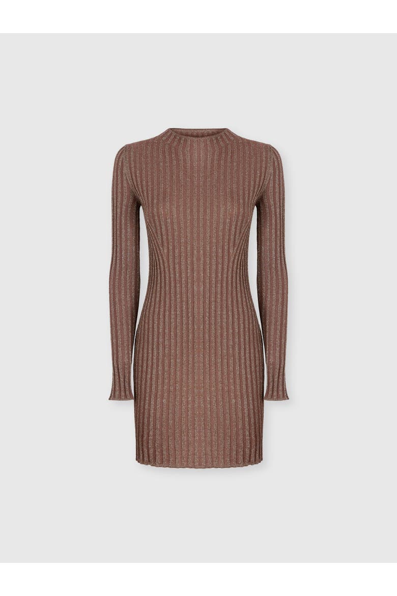 Ribbed Viscose Lamé Mini Dress, Main, color, Rust