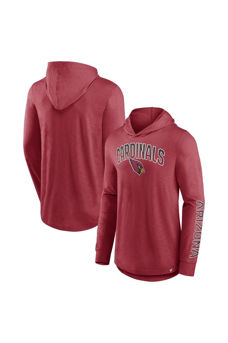 Men's Fanatics Branded Cardinal Arizona Cardinals Front Runner Long Sleeve Hooded T-Shirt, Main, color, Cardinal
