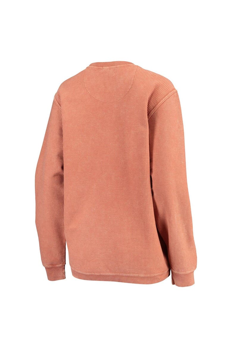 Women's Pressbox Texas Orange Texas Longhorns Comfy Cord Vintage Wash Basic Arch Pullover Sweatshirt, Alternate, color, Burnt Orange