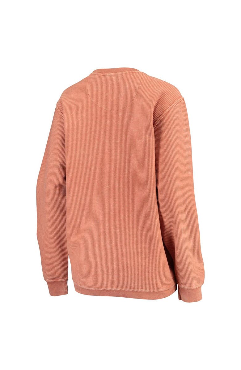 PRESSBOX Women's Pressbox Texas Orange Texas Longhorns Comfy Cord Vintage Wash Basic Arch Pullover Sweatshirt, Alternate, color, Burnt Orange