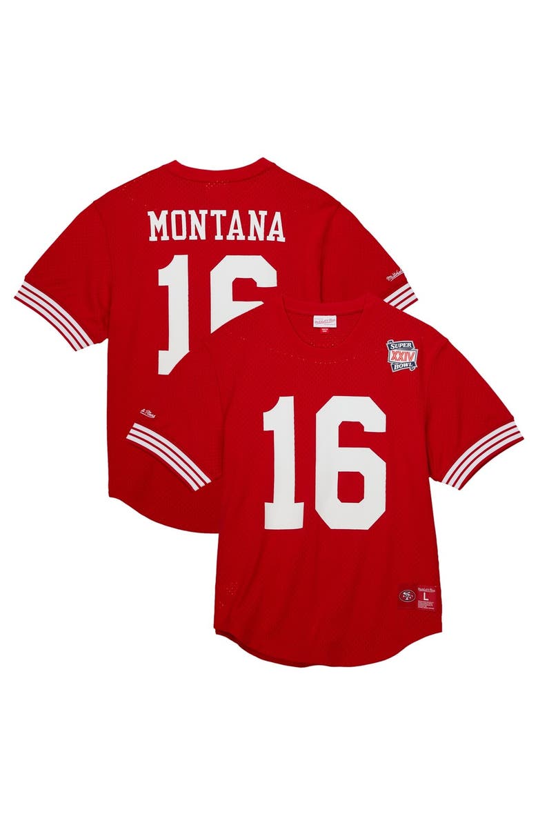 Mitchell & Ness Men's Mitchell & Ness Joe Montana Scarlet San Francisco 49ers Retired Player Name & Number Mesh Top, Main, color, Scarlet