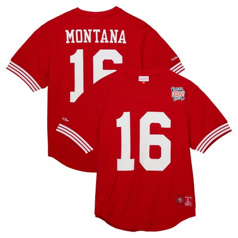 Men's Mitchell & Ness Joe Montana Scarlet San Francisco 49ers Retired Player Name & Number Mesh Top