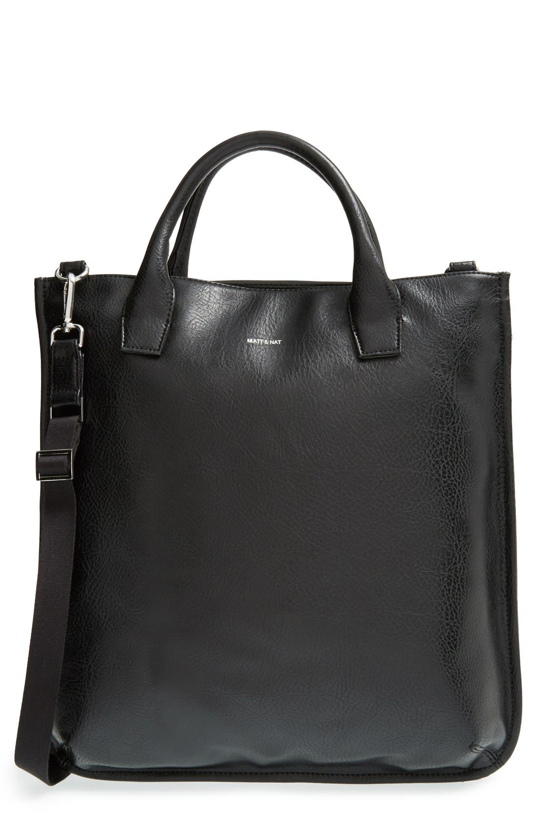 'Deeter' Vegan Leather Tote, Main, color, BLACK