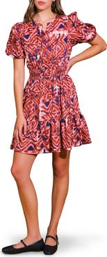 FLYING TOMATO Print Puff Sleeve Minidress