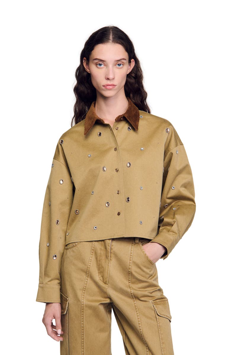 SANDRO Rhinestone cropped shirt, Alternate, color, 