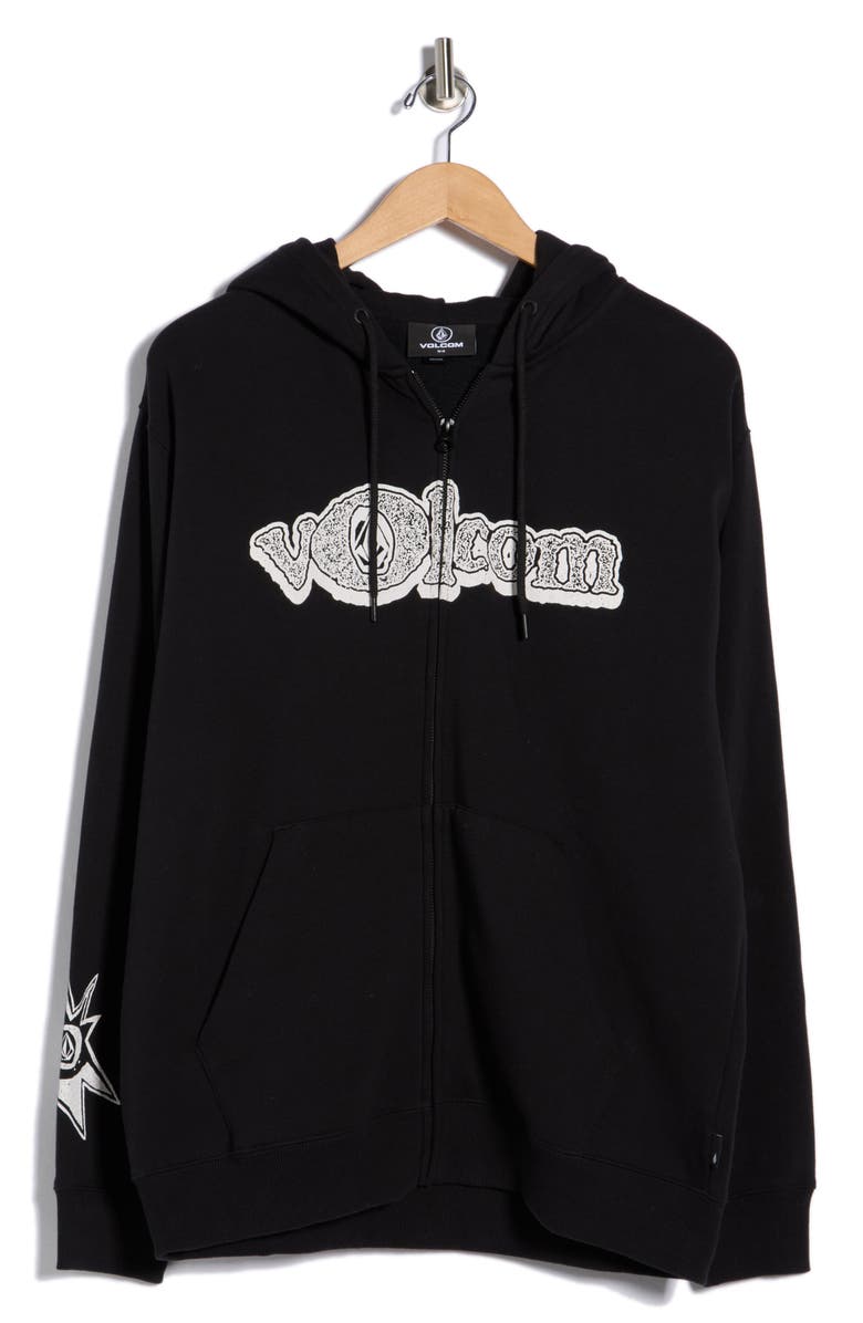 Volcom Logo Graphic Zip Hoodie, Alternate, color, Black