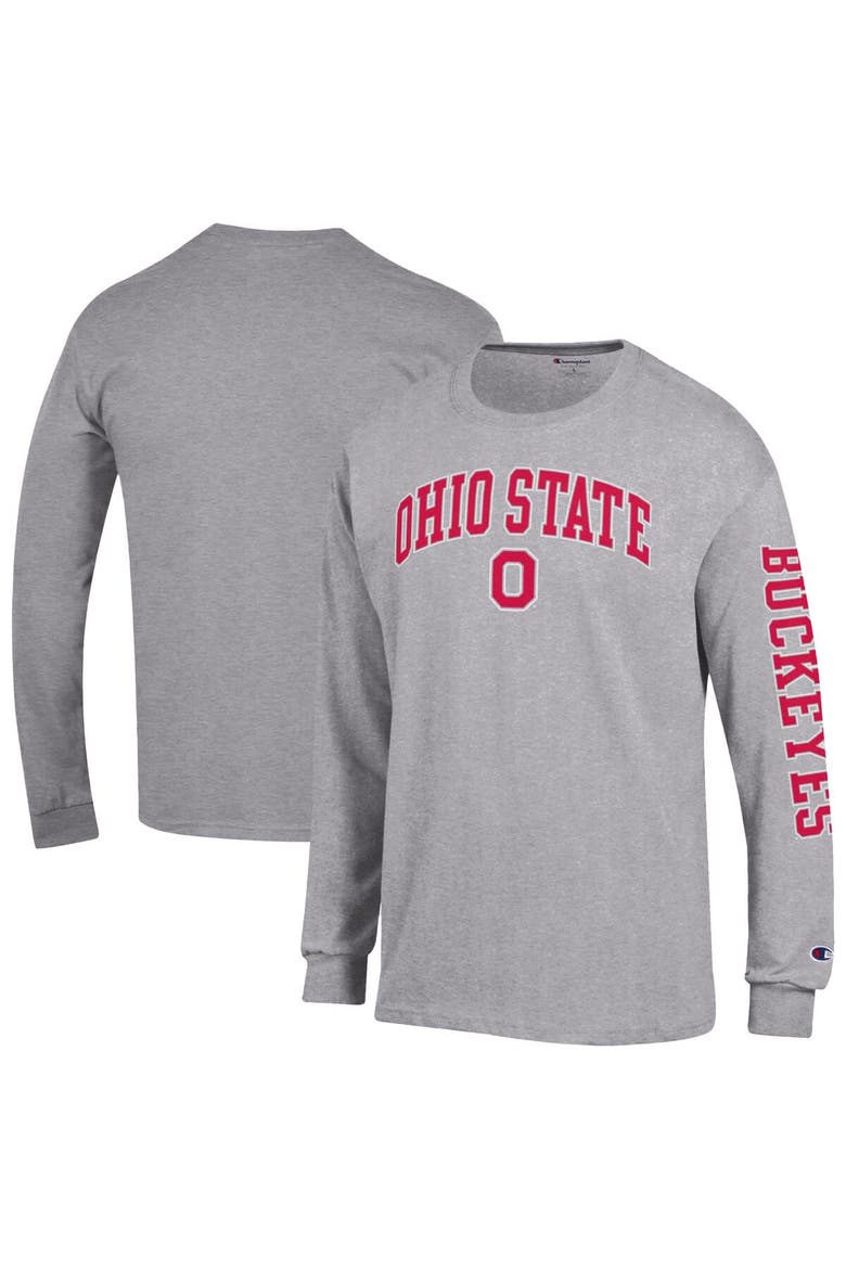 Men's Champion  Heather Gray Ohio State Buckeyes Arch Over Logo 2-Hit Long Sleeve T-Shirt, Main, color, Heather Gray