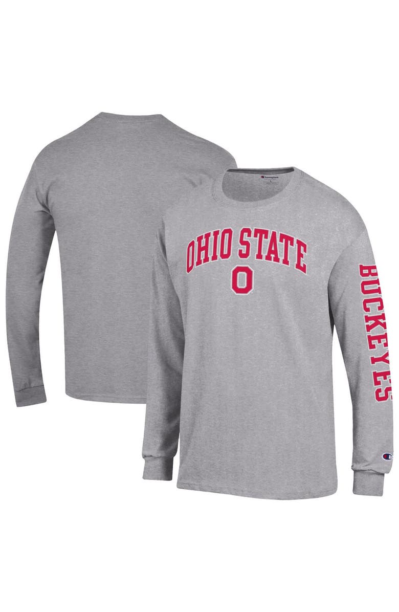 Champion Men's Champion  Heather Gray Ohio State Buckeyes Arch Over Logo 2-Hit Long Sleeve T-Shirt, Main, color, Heather Gray