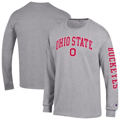 Men's Champion  Heather Gray Ohio State Buckeyes Arch Over Logo 2-Hit Long Sleeve T-Shirt