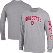 Champion Men's Champion Heather Gray Ohio State Buckeyes Arch Over Logo 2-Hit Long Sleeve T-Shirt