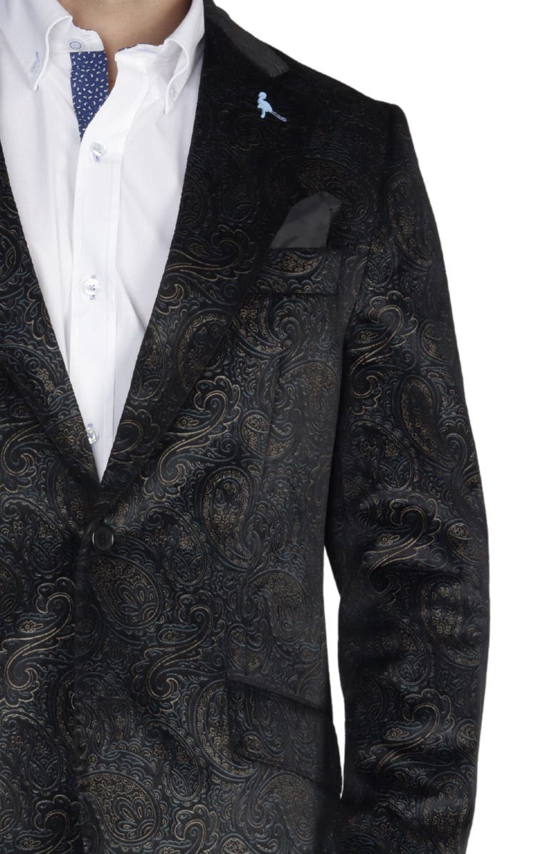 TailorByrd Black Velvet Two-Tone Metallic Paisley Sport Coat, Alternate, color, Black
