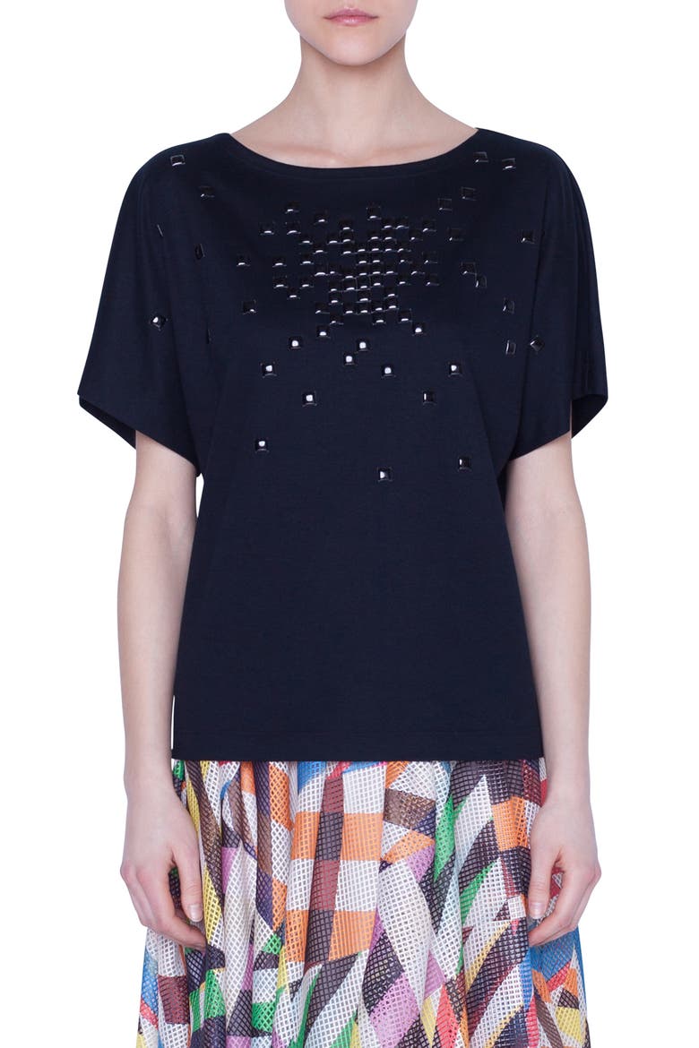 Pixel Stud Embellished Tee, Main, color, BLACK