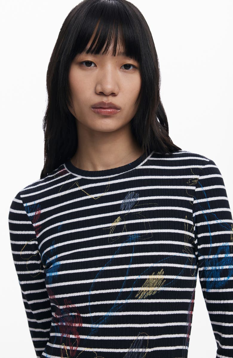 Desigual Long Sleeve Mixed Media Midi Dress, Alternate, color, Black