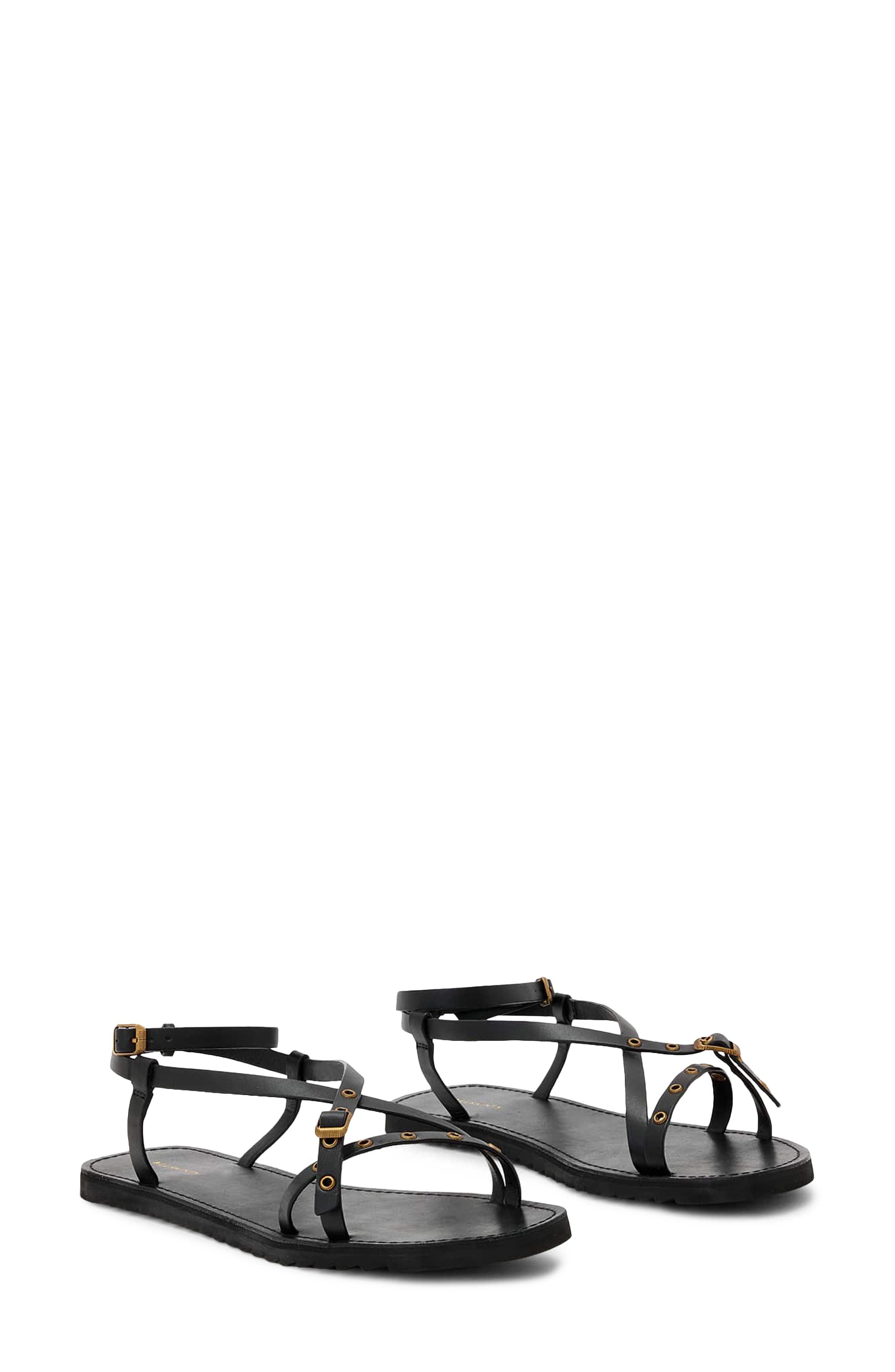 AllSaints Tyla Eyelet Ankle Strap Sandal, Main, color, Black