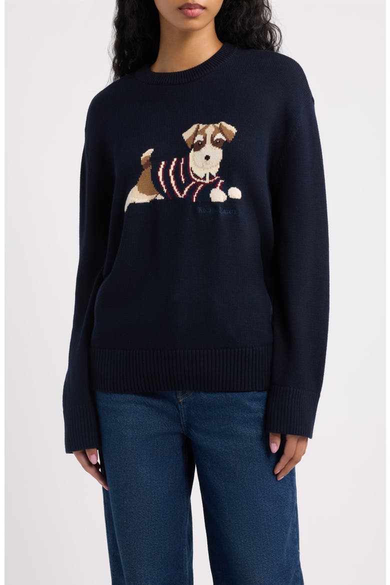 Terrier Dog Cotton Crewneck Sweater, Main, color, NAVY