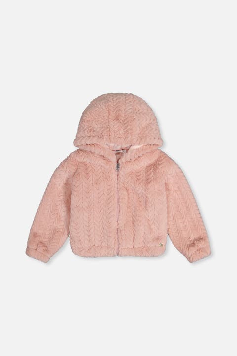 Faux Fur Hooded Chevron Texture Zip Cardigan
