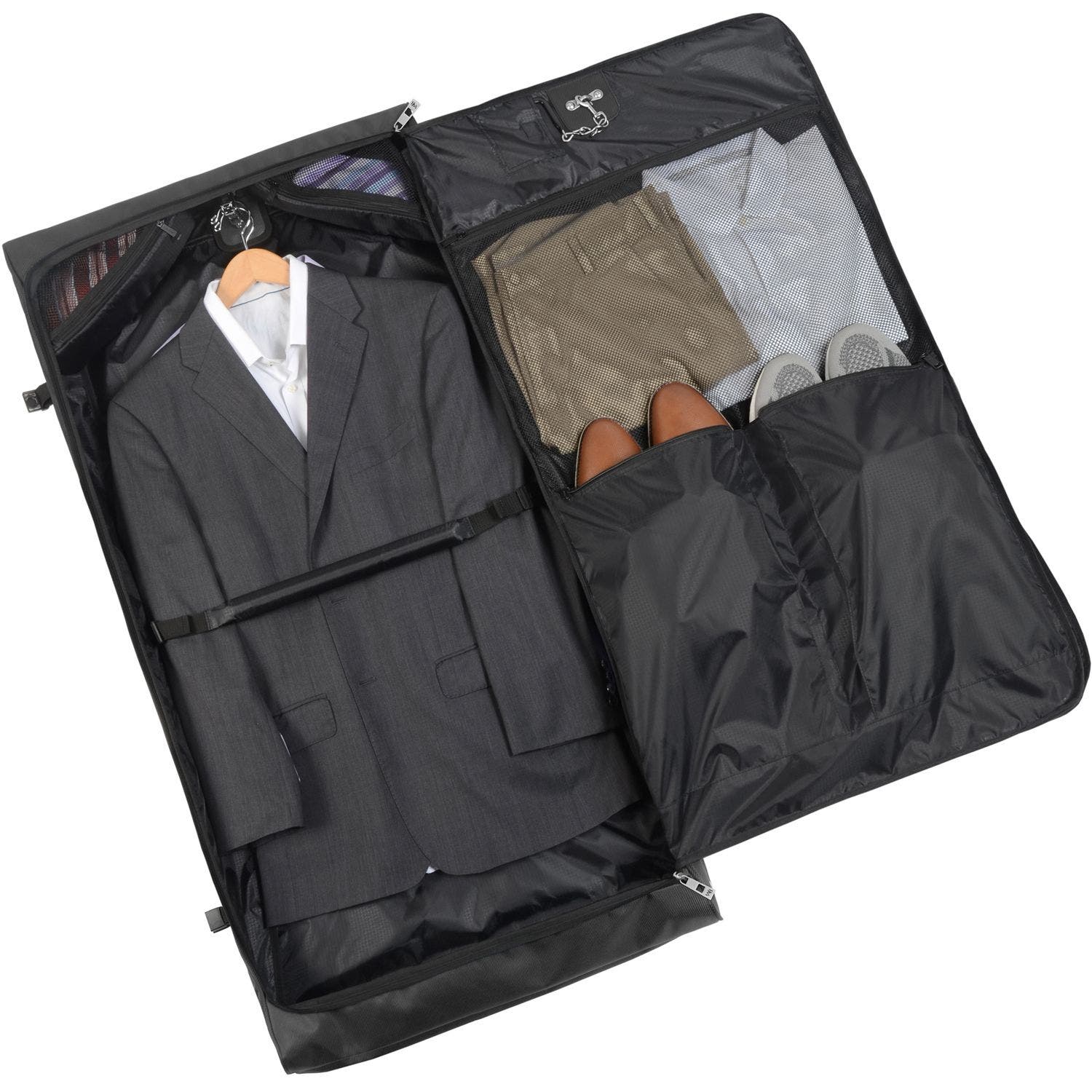 Wallybags 45" Premium Framed Garment Bag with shoulder strap and multiple pockets in Grey, Alternate, color, Black
